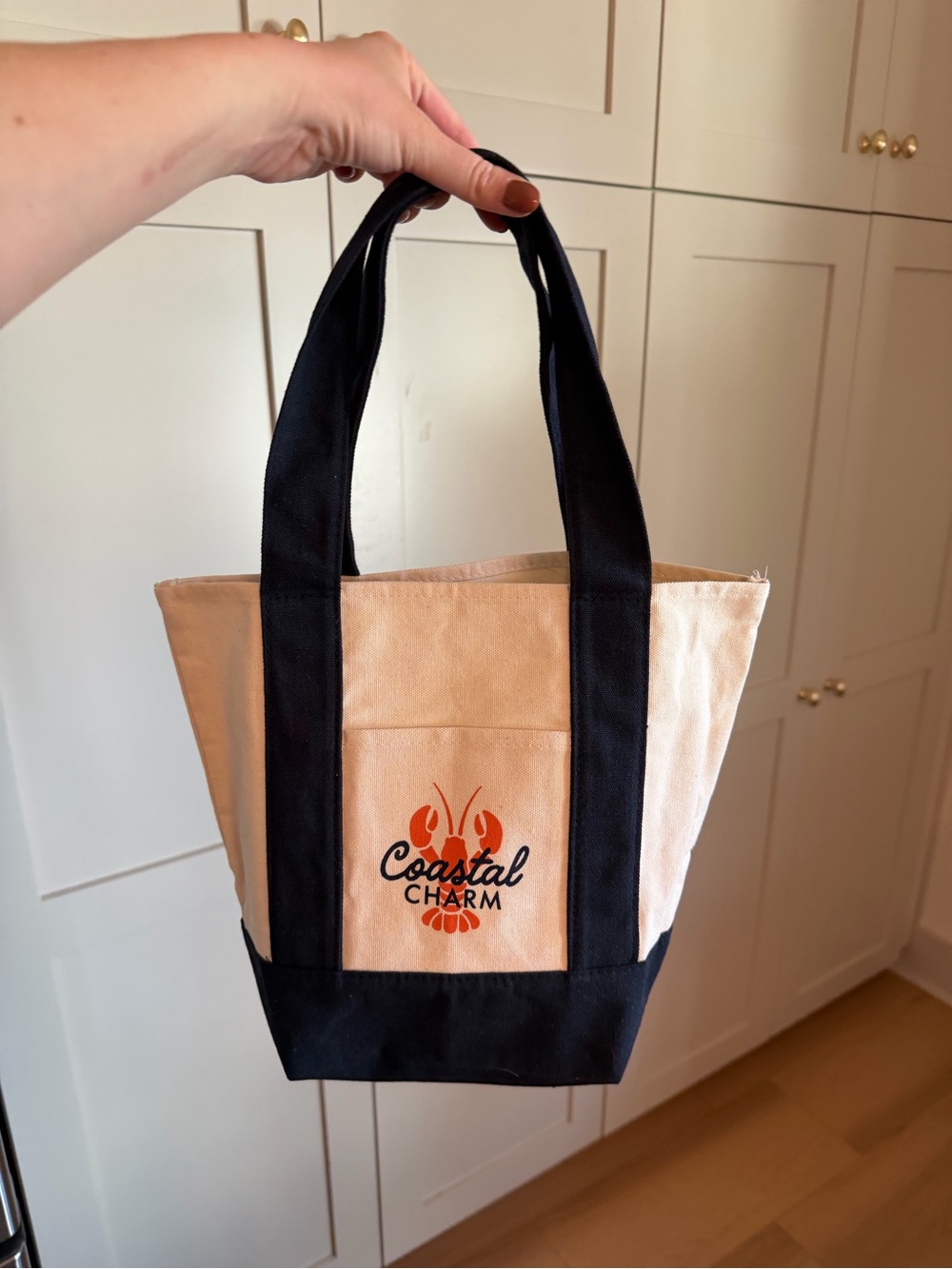 Two-Tone Canvas Tote Bag in Natural & Navy